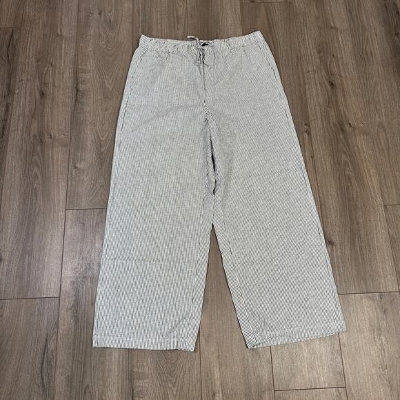 J.Crew Linen Blend Slim Wide Leg Drawstring Pants 14 Black White Striped Relaxed - Picture 4 of 8